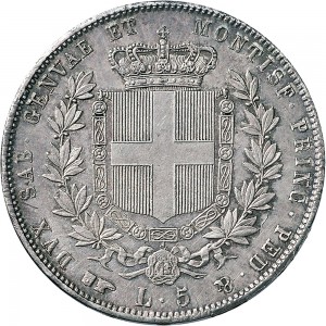 1046R 5 lire 1852 Scudo sannitico Torino Argento