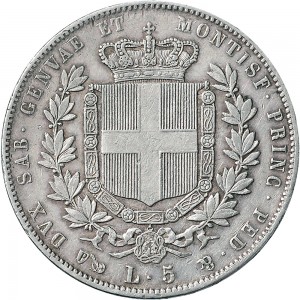 1050R 5 lire 1855 Scudo sannitico Genova Argento