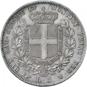 1053R 5 lire 1856 Scudo sannitico Torino Argento