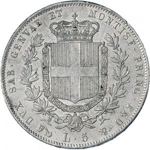 1054R 5 lire 1857 Scudo sannitico Genova Argento