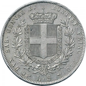 1057R 5 lire 1858 Scudo sannitico Torino Argento