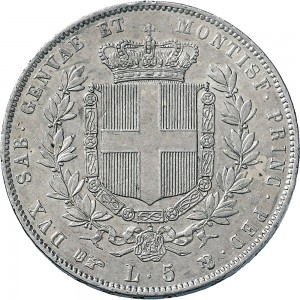 1059R 5 lire 1859 Scudo sannitico Torino Argento