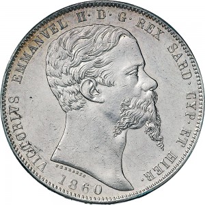 1060D 5 lire 1860 Scudo sannitico Torino Argento