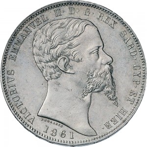 1061D 5 lire 1861 Scudo sannitico Torino Argento