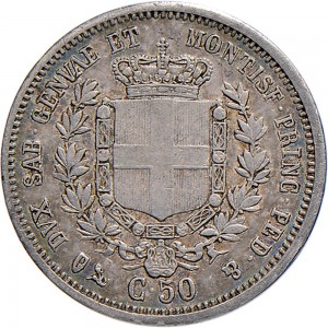 1083R 50 centesimi 1850 Scudo sannitico Genova Argento