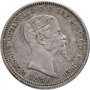 1083D 50 centesimi 1850 Scudo sannitico Genova Argento