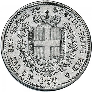 1088R 50 centesimi 1857 Scudo sannitico Torino Argento