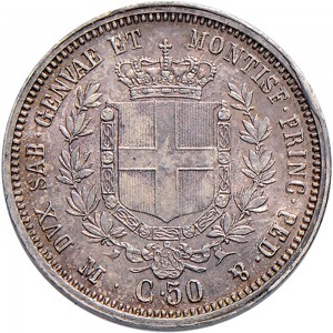 1090R 50 centesimi 1860 Scudo sannitico Milano Argento