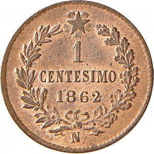 1240R 1 centesimo 1862 Valore entro semicorona di alloro e quercia Napoli Rame