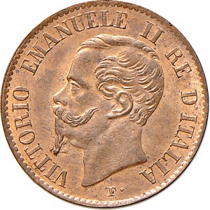 1243D 1 centesimo 1867 Valore entro semicorona di alloro e quercia Torino Rame