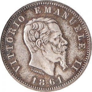 1181D 1 lira 1861 Scudo sannitico 1° tipo Firenze Argento
