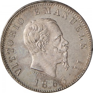 1186D 1 lira 1863 Scudo sannitico 2° tipo Torino Argento
