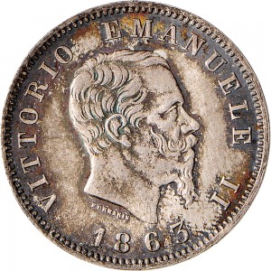 1189D 1 lira 1863 Valore su due rami di alloro 3° tipo Milano Argento