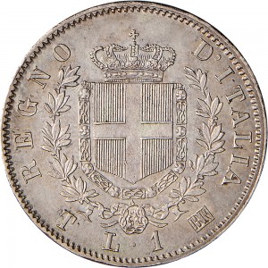 1188R 1 lira 1867 Scudo sannitico 2° tipo Torino Argento
