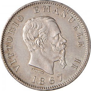 1188D 1 lira 1867 Scudo sannitico 2° tipo Torino Argento