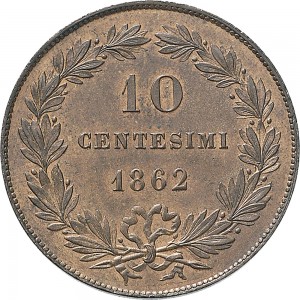 1209R 10 Centesimi 1862 Valore entro semicorona di alloro 1° tipo Napoli Rame