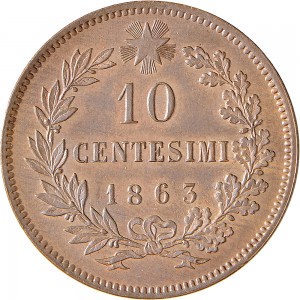 1212R 10 Centesimi 1863 Valore entro semicorona di alloro e quercia 2° tipo Parigi Rame