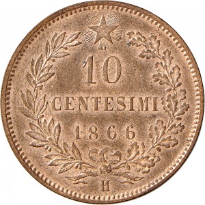 1213R 10 Centesimi 1866 Valore entro semicorona di alloro e quercia 2° tipo Birmingham Rame