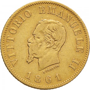 1143D 10 lire 1861 Scudo sannitico 1° tipo Torino Oro