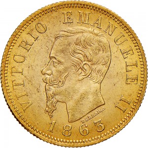 1144D 10 lire 1863 Scudo sannitico 2° tipo Torino Oro
