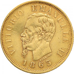 1145D 10 lire 1863 Scudo sannitico 2° tipo Torino Oro