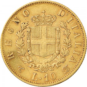 1145R 10 lire 1863 Scudo sannitico 2° tipo Torino Oro