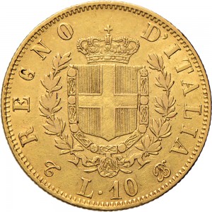 1147R 10 lire 1865 Scudo sannitico 2° tipo Torino Oro