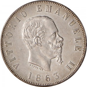 1178D2 lire 1863 Scudo sannitico 2° tipo Torino Argento