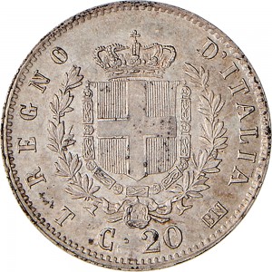 1204R 20 centesimi 1863 Scudo sannitico 1° tipo Torino Argento