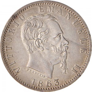 1206D 20 centesimi 1863 Valore su due rami di alloro 2° tipo Torino Argento