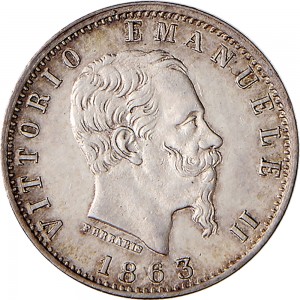 1207D 20 centesimi 1863 Valore su due rami di alloro 2° tipo Torino Argento