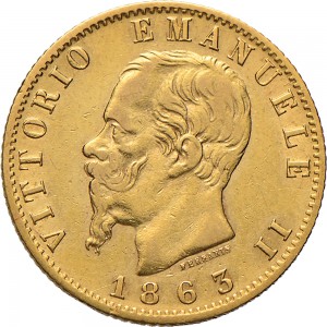 1123D 20 lire 1863 Scudo sannitico Torino Oro