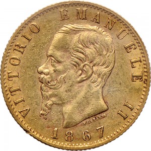 1127D 20 lire 1867 Scudo sannitico Torino Oro