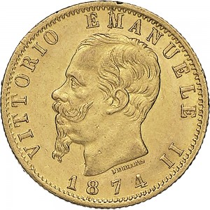 1137D 20 lire 1874 Scudo sannitico Roma Oro