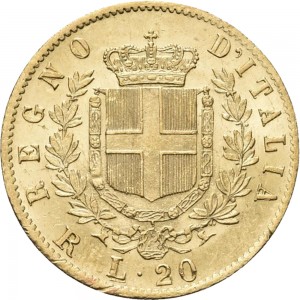 1140-001R 20 lire 1877 Scudo sannitico Roma Oro