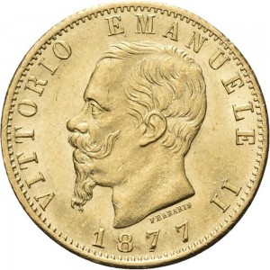 1140-001D 20 lire 1877 Scudo sannitico Roma Oro