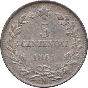 2660R 5 centesimi 1861 Valore entro semicorona di alloro e quercia Napoli Bronzo