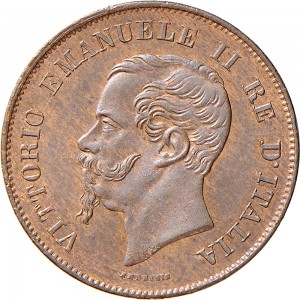 1230D 5 centesimi 1867 Valore entro semicorona di alloro e quercia Milano Rame