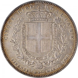 1150R 5 lire 1861 Scudo sannitico 1° tipo Firenze Argento
