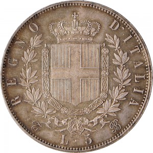 1153R 5 lire 1862 Scudo sannitico 2° tipo Torino Argento