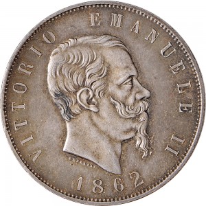 1153D 5 lire 1862 Scudo sannitico 2° tipo Torino Argento