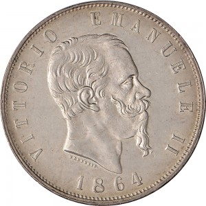 1154D 5 lire 1864 Scudo sannitico 2° tipo Napoli Argento