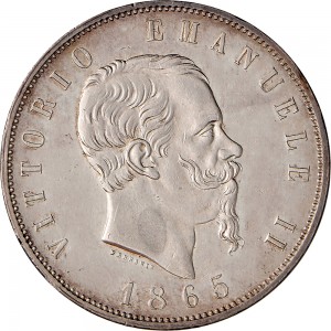 1155D 5 lire 1865 Scudo sannitico 2° tipo Napoli Argento