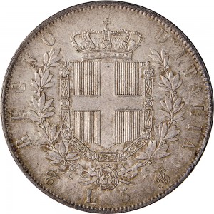 1156R 5 lire 1865 Scudo sannitico 2° tipo Torino Argento