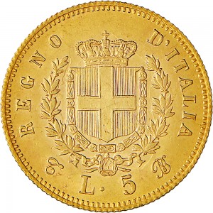 1149R 5 lire 1865 Scudo sannitico Torino Oro