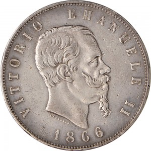 1157D 5 lire 1866 Scudo sannitico 2° tipo Napoli Argento