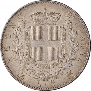 1159R 5 lire 1870 Scudo sannitico 2° tipo Milano Argento