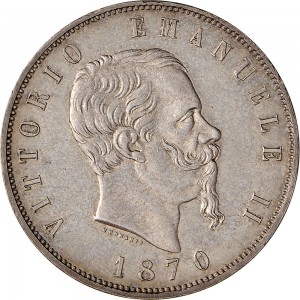 1160D 5 lire 1870 Scudo sannitico 2° tipo Roma Argento