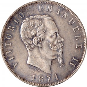 1161D 5 lire 1871 Scudo sannitico 2° tipo Milano Argento