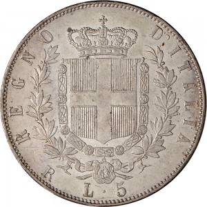 1162R 5 lire 1871 Scudo sannitico 2° tipo Roma Argento